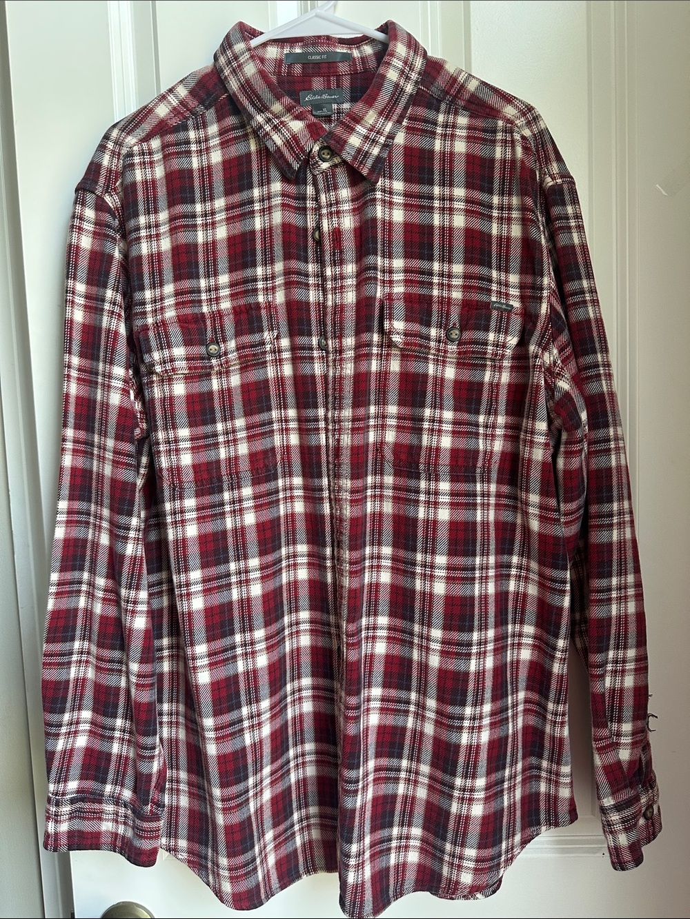 Eddie Bauer Red and White Plaid Button-Down Shirt